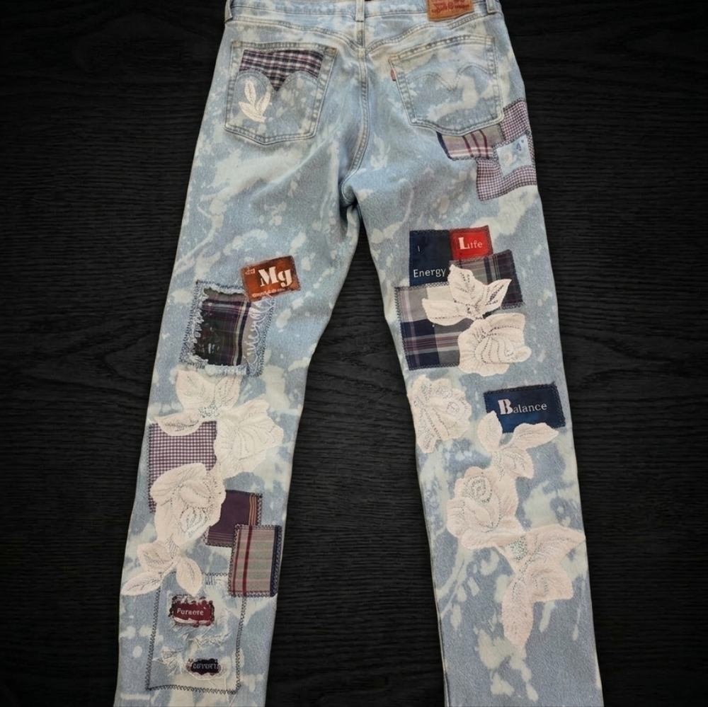 Levi 501 Button Fly Upcycled Patchwork Denim Jean… - image 4